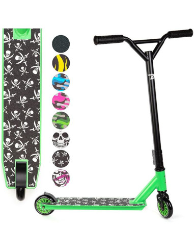 Patinete Land Surfer Kids Stunt 360 Pro Calaveras Verde - TiendaCPU